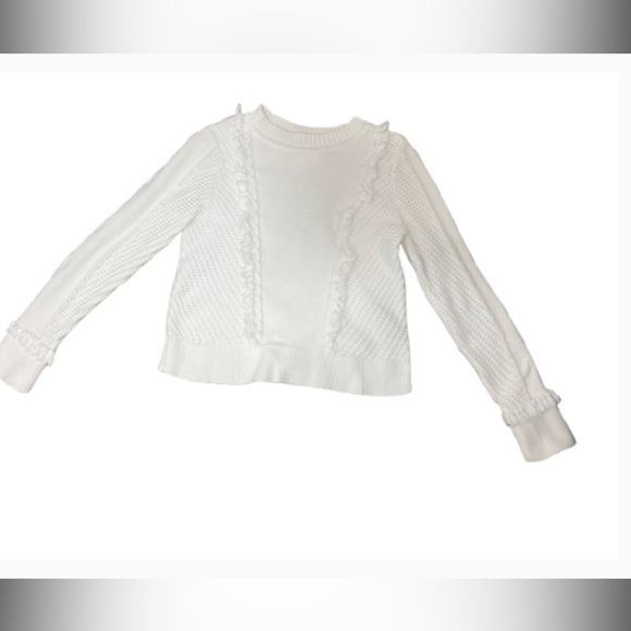 Kinross White Cable knit Textured Frayed Crewneck Sweater - Picture 5 of 9